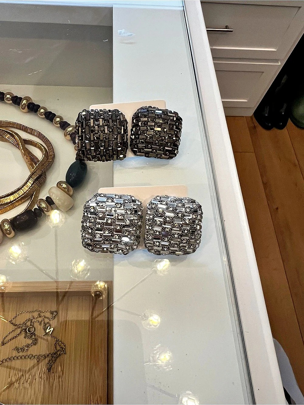 Textured Statement Earrings Set Black & Silver